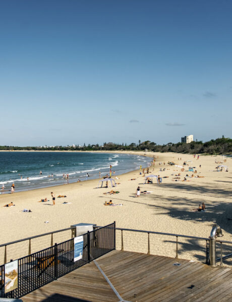 Palm-lined coastal esplanade walkway at Mooloolaba